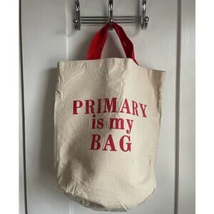 Vintage Primary Is My Bag Natural Cotton Canvas Tote Red